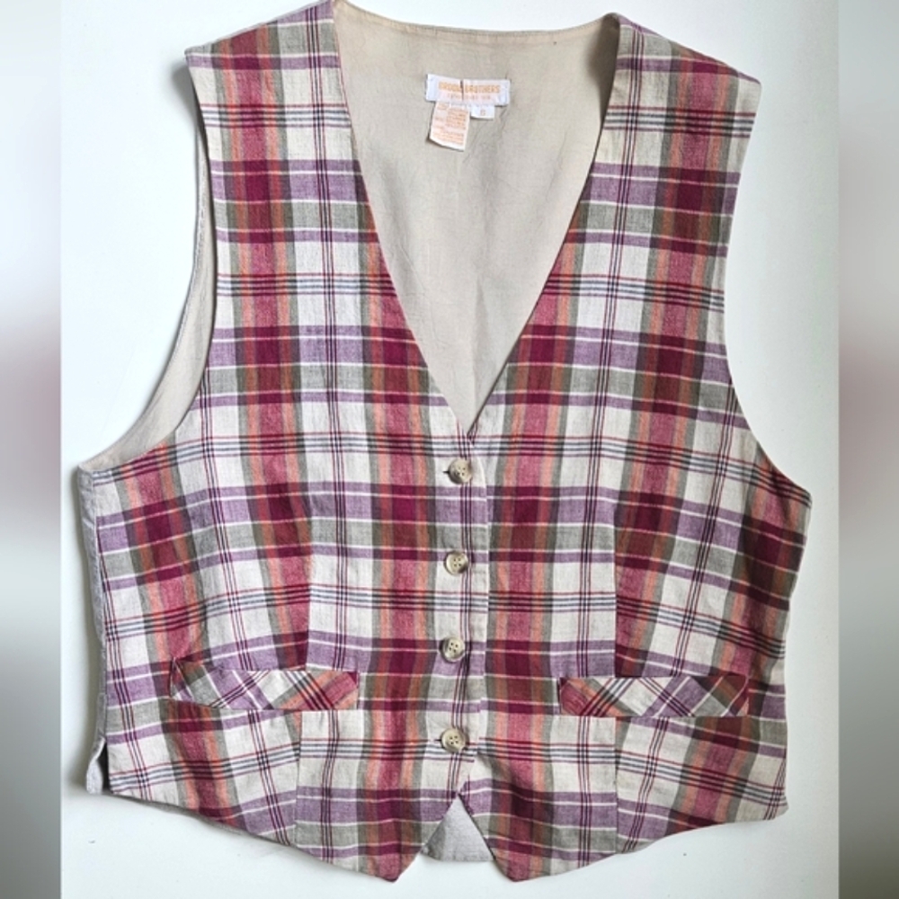 Vintage Brooks Brothers  Cotton-Linen Blend Plaid Button Down Vest